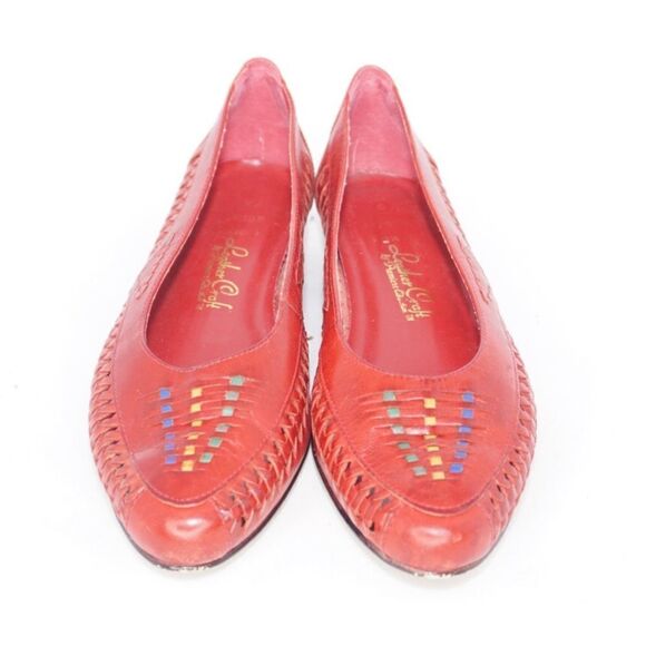 Vintage Leather Craft Susie 3 Woven Leather Almond Toe Flats in Red, Size 6 - Picture 1 of 10